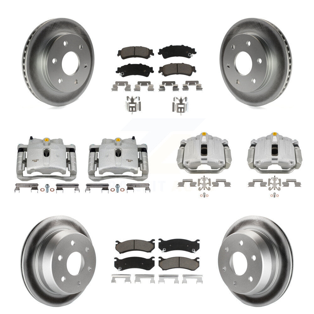 Front Rear Brake Caliper Coat Rotor & Ceramic Pad Kit (10Pc) For Chevrolet GMC Silverado KCG-100887C