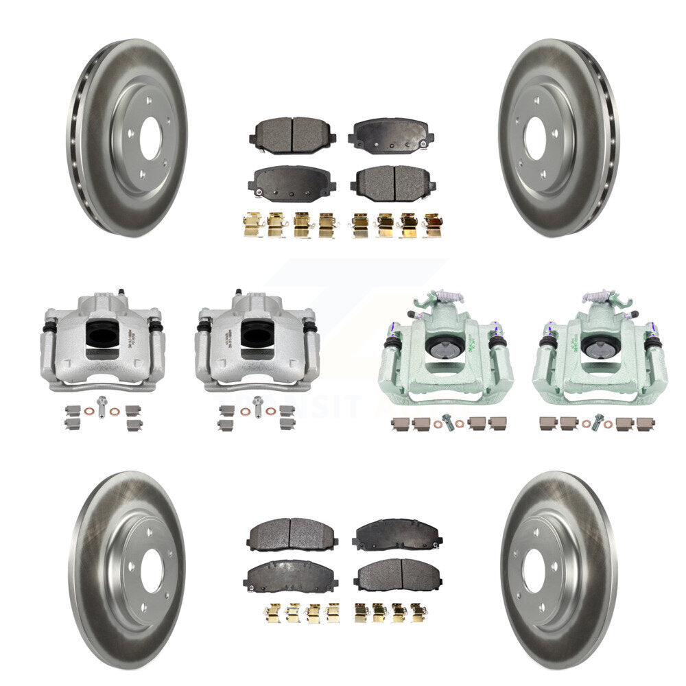 Front Rear Disc Brake Caliper Coated Rotors And Semi-Metallic Pad Kit (10Pc) For Ram C/V KCG-100887P