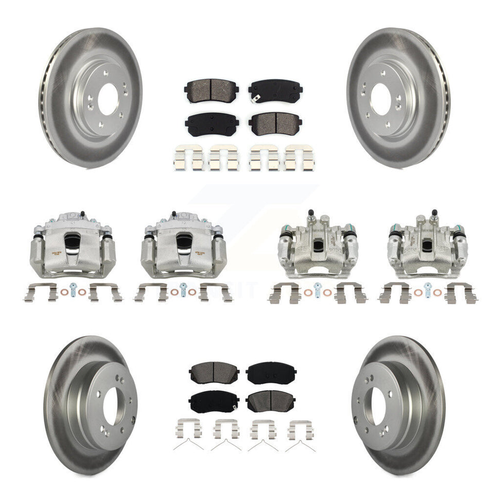 Front Rear Disc Brake Caliper Coat Rotor Semi-Metallic Pad Kit (10Pc) For Hyundai Sonata KCG-100891S
