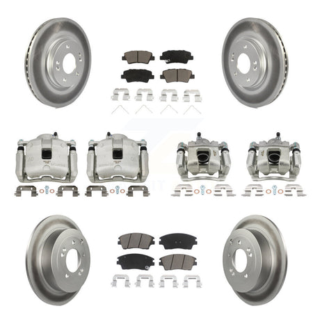 Front Rear Disc Brake Caliper Coat Rotor & Ceramic Pad Kit (10Pc) For Hyundai Tucson Kia KCG-100892C