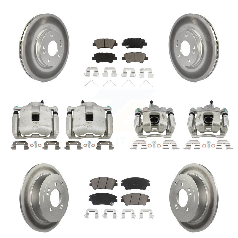 Front Rear Disc Brake Caliper Coat Rotor & Ceramic Pad Kit (10Pc) For Hyundai Tucson Kia KCG-100892C