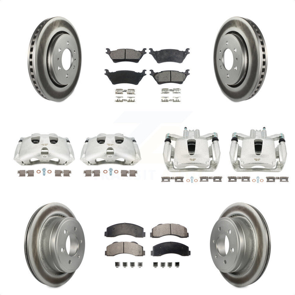 Front Rear Disc Brake Caliper Coated Rotors And Ceramic Pads Kit (10Pc) For Ford F-150 KCG-100892T by Transit Auto