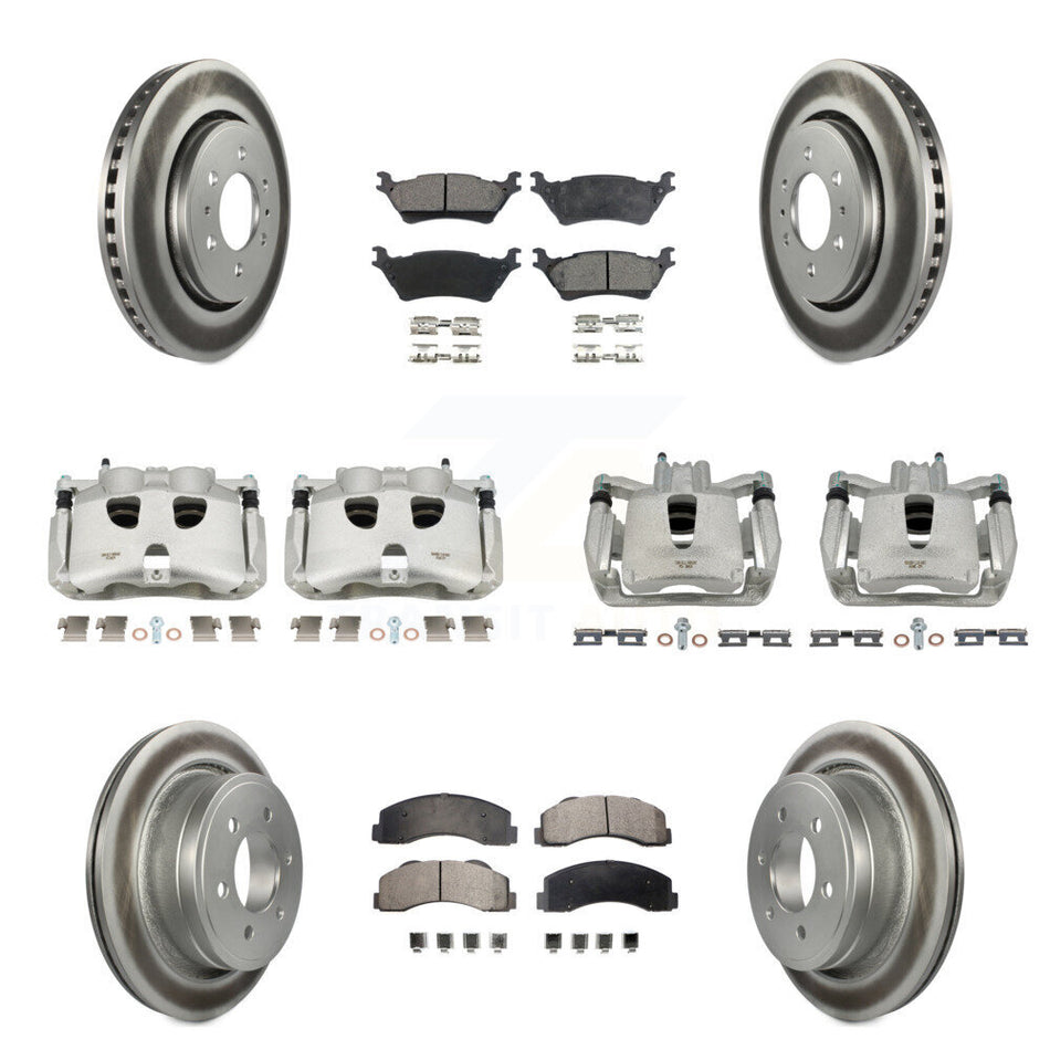 Front Rear Disc Brake Caliper Coated Rotors And Ceramic Pads Kit (10Pc) For Ford F-150 KCG-100892T
