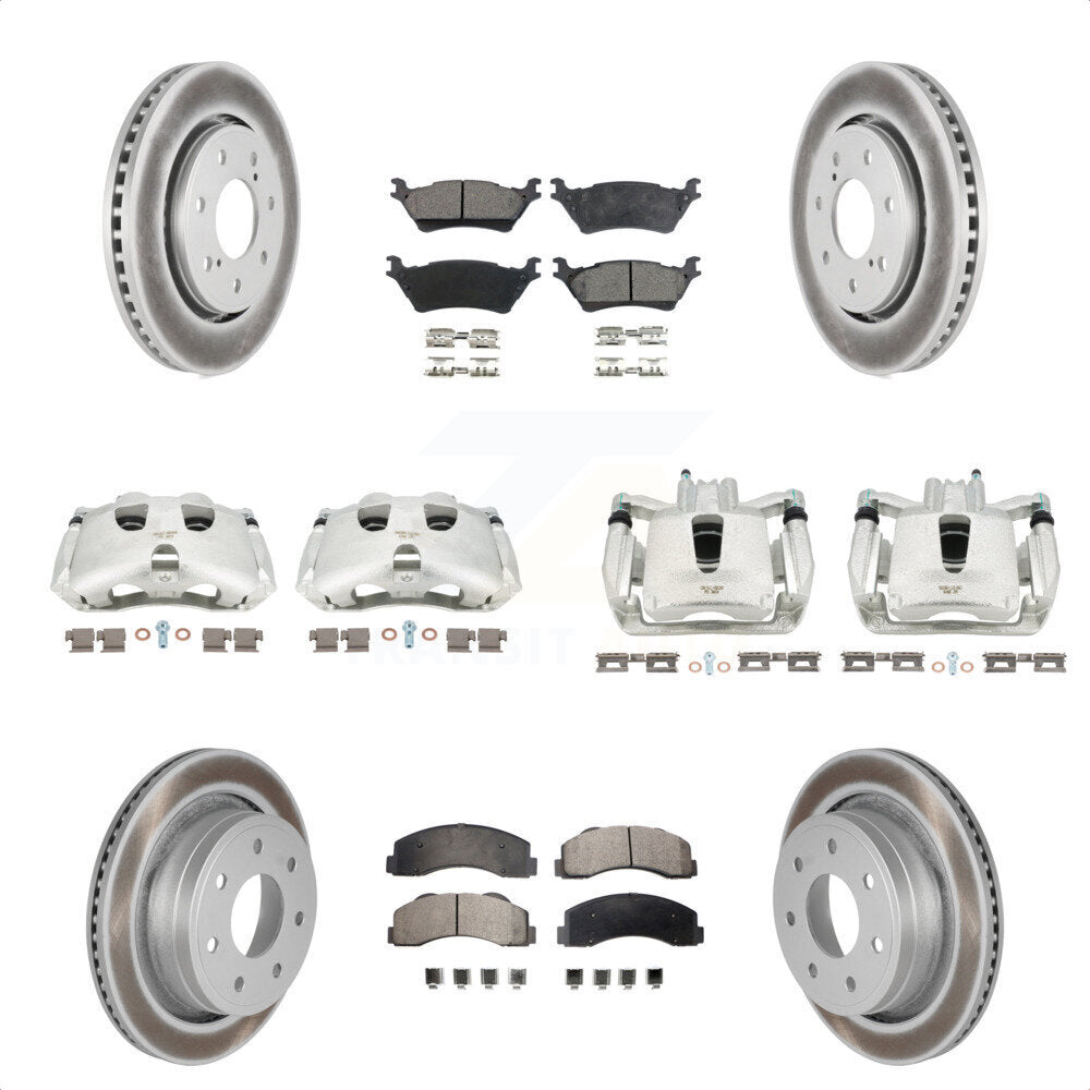 Front Rear Disc Brake Caliper Coated Rotors And Ceramic Pads Kit (10Pc) For 2012-2014 Ford F-150 With 7 Lug Wheels KCG-100893T by Transit Auto