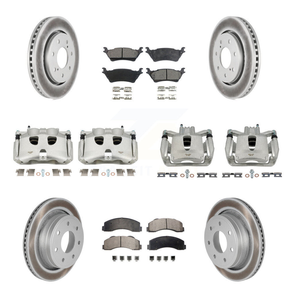 Front Rear Disc Brake Caliper Coated Rotors And Ceramic Pads Kit (10Pc) For 2012-2014 Ford F-150 With 7 Lug Wheels KCG-100893T