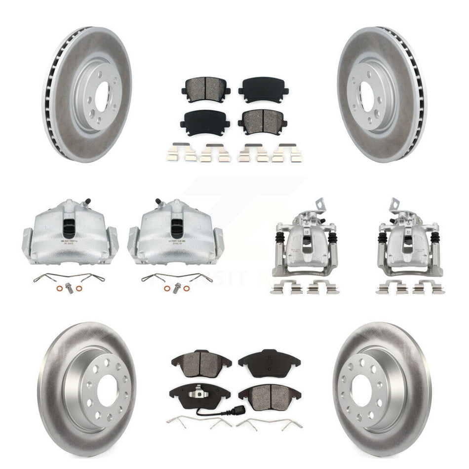 Front Rear Brake Caliper Coat Rotors Semi-Metallic Pad Kit (10Pc) For Volkswagen CC 2.0L KCG-100894S