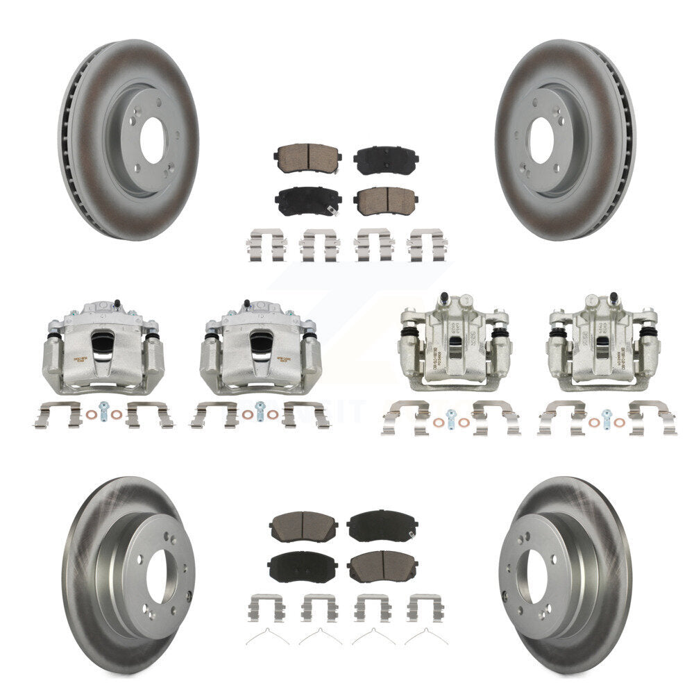 Front Rear Disc Brake Caliper Coated Rotor And Ceramic Pad Kit (10Pc) For Hyundai Sonata KCG-100897C