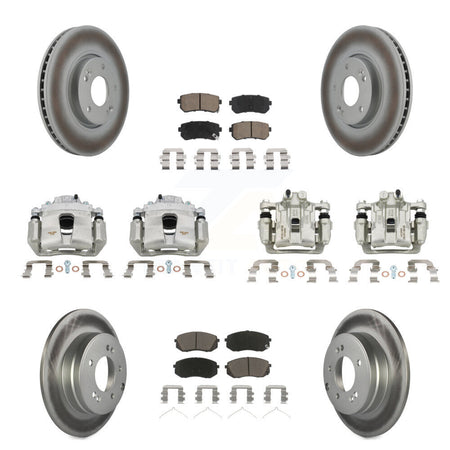 Front Rear Disc Brake Caliper Coated Rotor And Ceramic Pad Kit (10Pc) For Hyundai Sonata KCG-100897C