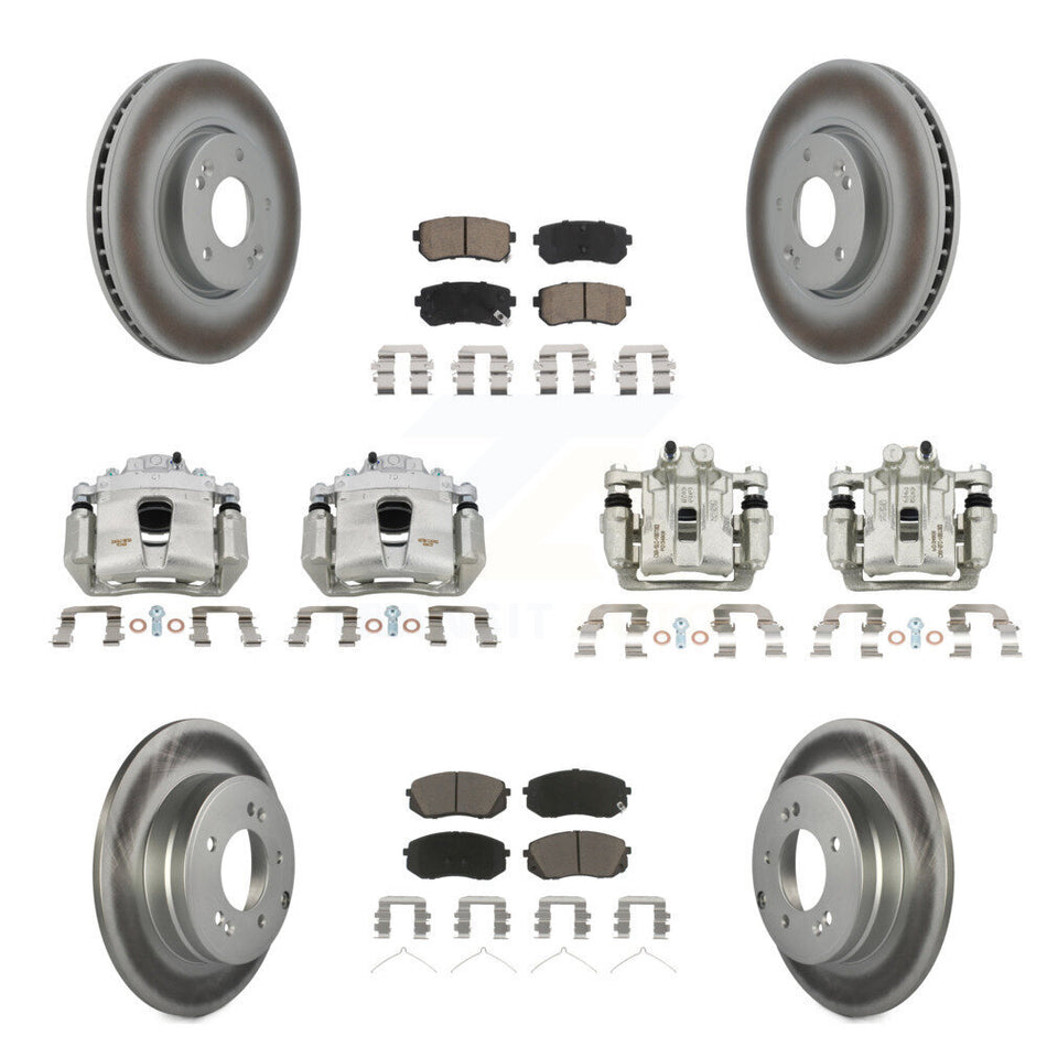 Front Rear Disc Brake Caliper Coated Rotor And Ceramic Pad Kit (10Pc) For Hyundai Sonata KCG-100897C