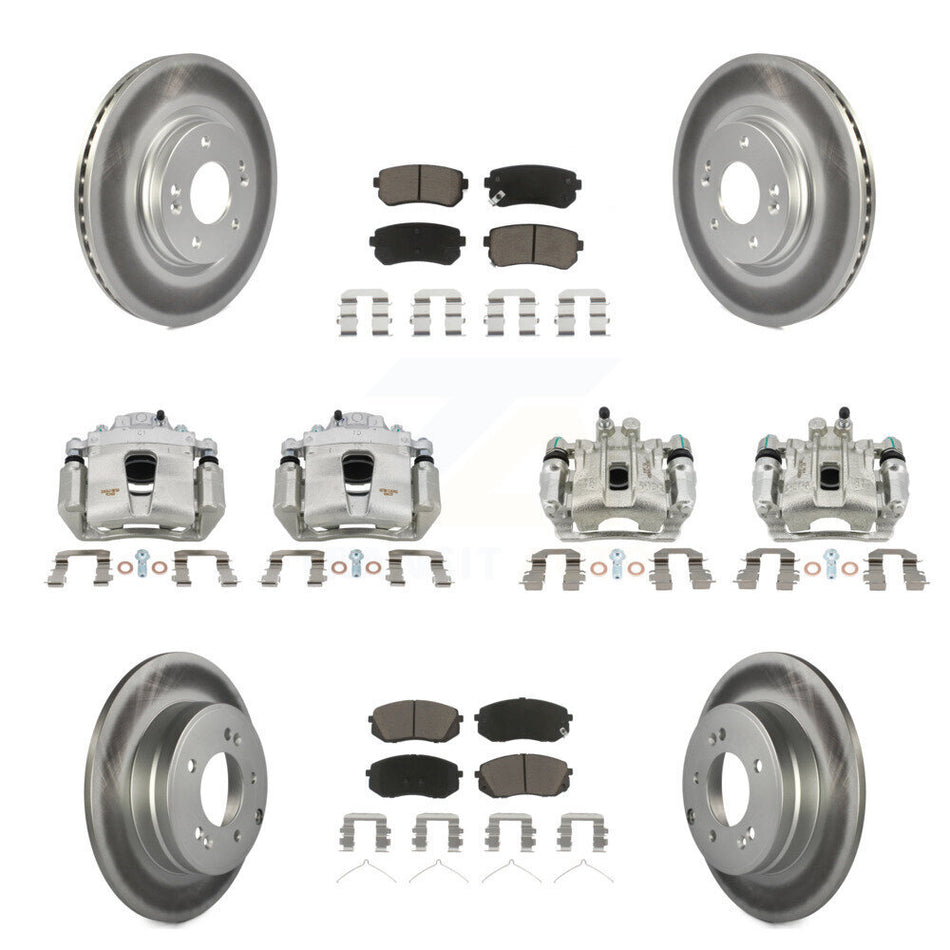 Front Rear Disc Brake Caliper Coated Rotor And Ceramic Pad Kit (10Pc) For Hyundai Sonata KCG-100898C