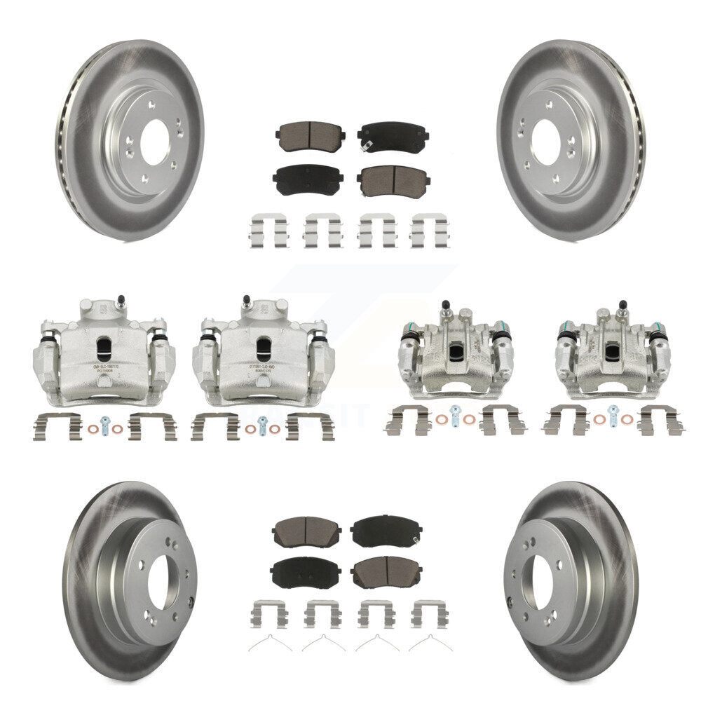 Front Rear Disc Brake Caliper Coated Rotor And Ceramic Pad Kit (10Pc) For Hyundai Sonata KCG-100899C