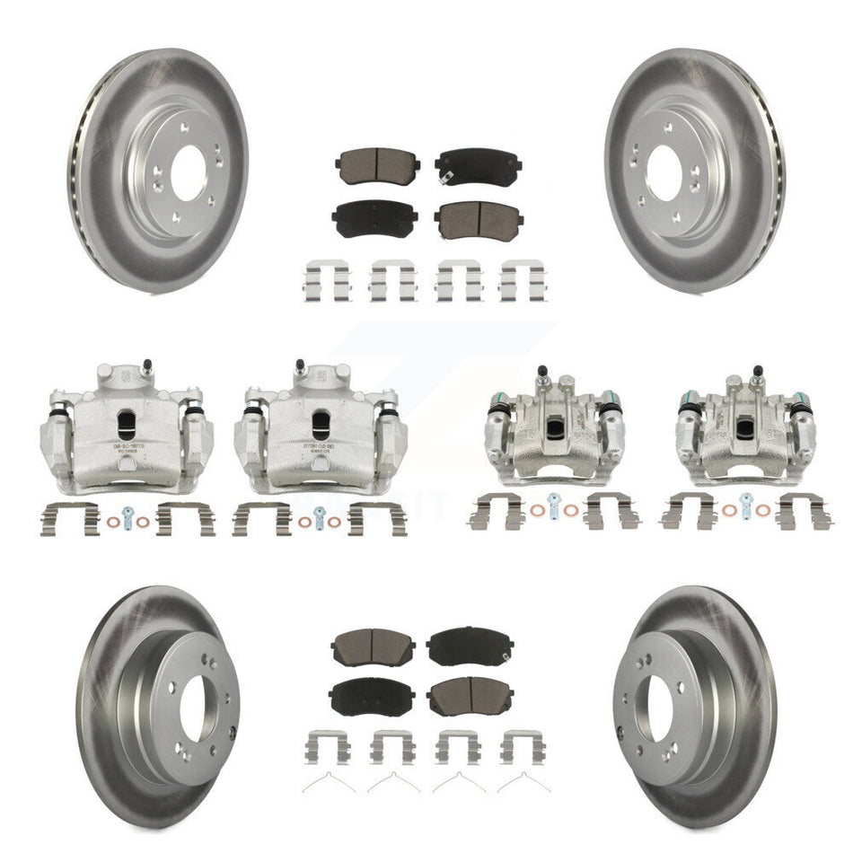 Front Rear Disc Brake Caliper Coated Rotor And Ceramic Pad Kit (10Pc) For Hyundai Sonata KCG-100899C