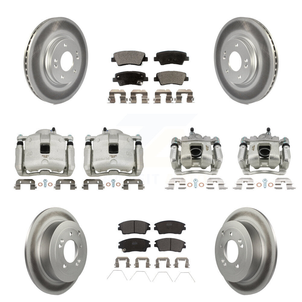 Front Rear Disc Brake Caliper Coat Rotor & Ceramic Pad Kit (10Pc) For Hyundai Tucson Kia KCG-100899T