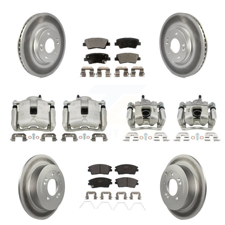 Front Rear Disc Brake Caliper Coat Rotor & Ceramic Pad Kit (10Pc) For Hyundai Tucson Kia KCG-100899T