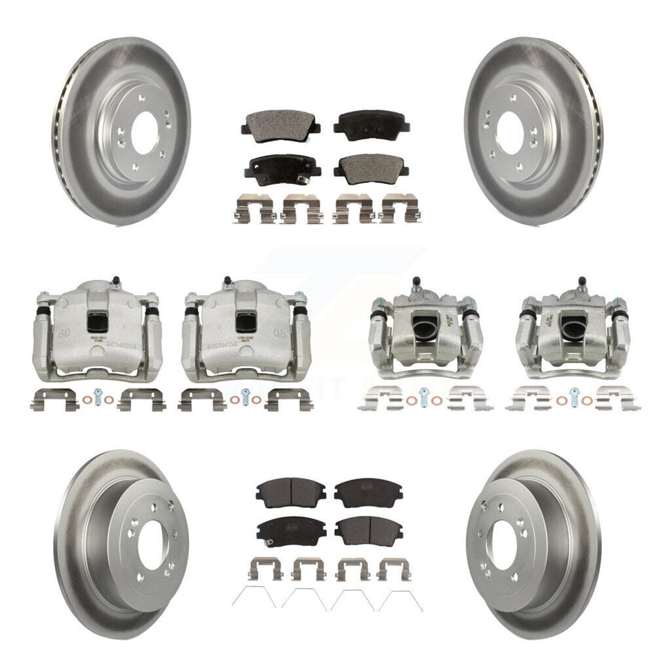 Front Rear Disc Brake Caliper Coat Rotor & Ceramic Pad Kit (10Pc) For Hyundai Tucson Kia KCG-100899T