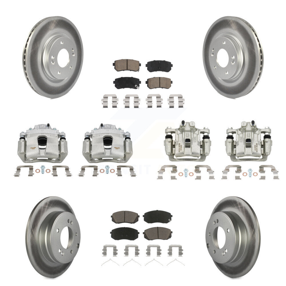 Front Rear Disc Brake Caliper Coated Rotors And Ceramic Pads Kit (10Pc) For Kia Optima KCG-100900C