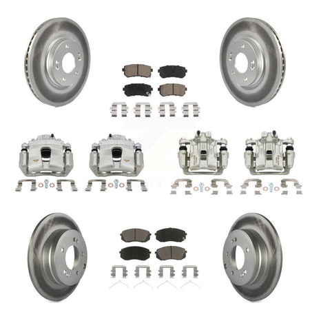 Front Rear Disc Brake Caliper Coated Rotors And Ceramic Pads Kit (10Pc) For Kia Optima KCG-100900C