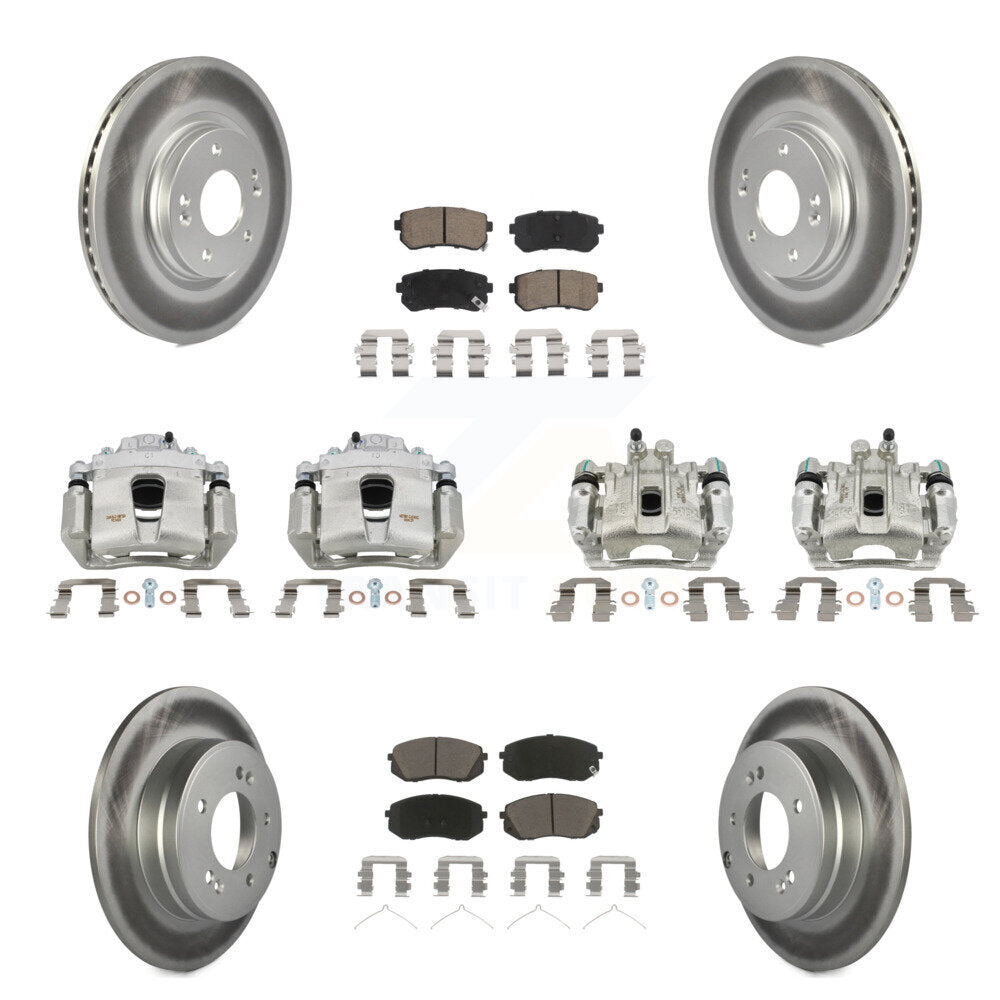 Front Rear Disc Brake Caliper Coated Rotors And Ceramic Pads Kit (10Pc) For Kia Optima KCG-100901C