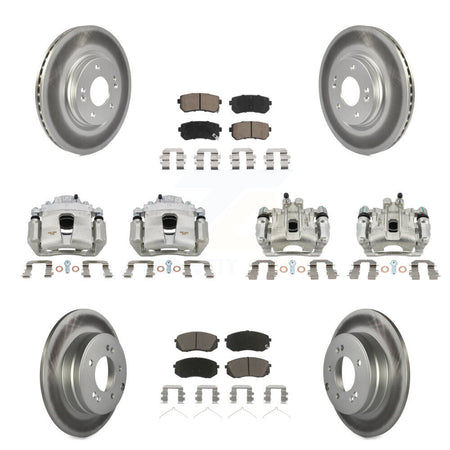 Front Rear Disc Brake Caliper Coated Rotors And Ceramic Pads Kit (10Pc) For Kia Optima KCG-100901C