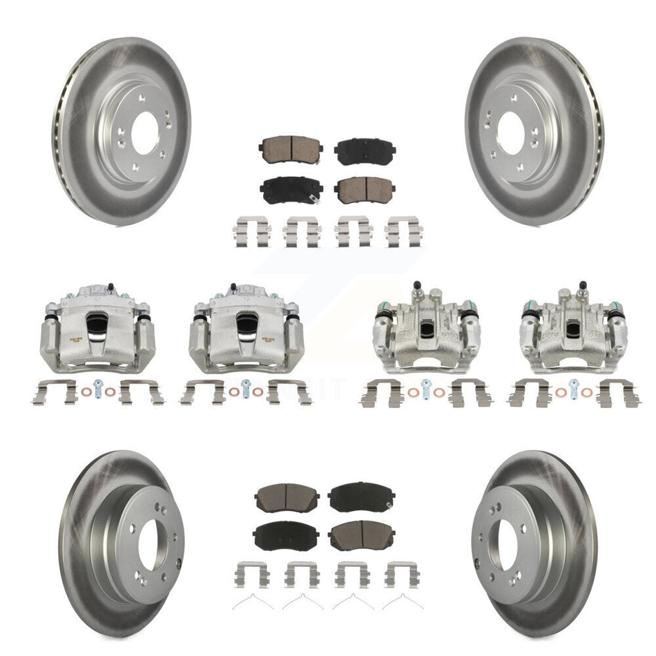Front Rear Disc Brake Caliper Coated Rotors And Ceramic Pads Kit (10Pc) For Kia Optima KCG-100901C