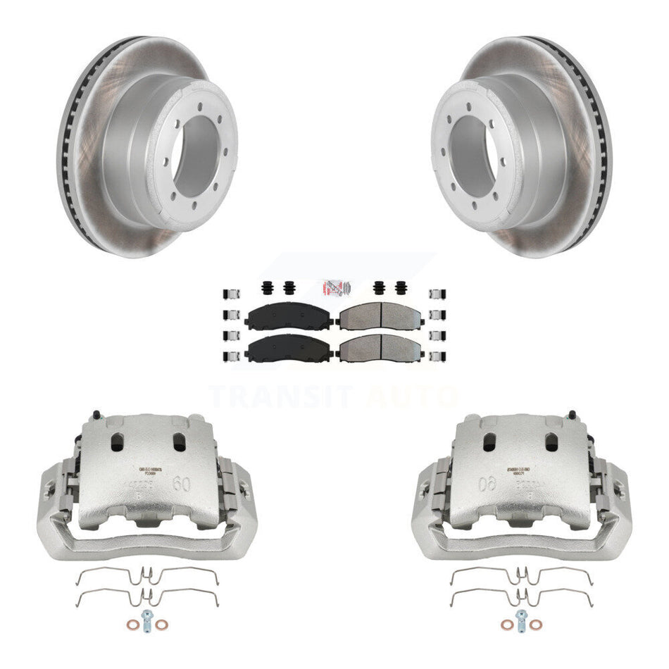 Rear Disc Brake Caliper Coated Rotor And Semi-Metallic Pad Kit For Ford F-450 Super Duty KCG-100901N