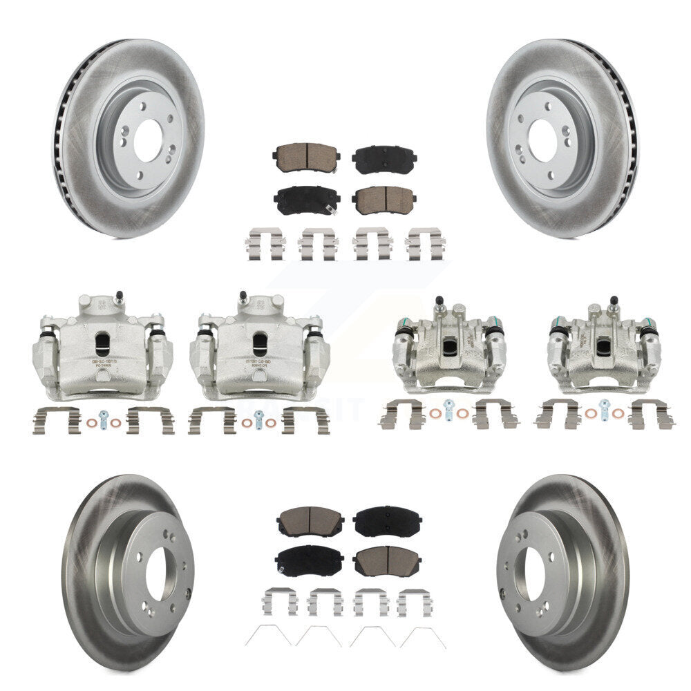Front Rear Disc Brake Caliper Coated Rotors And Ceramic Pads Kit (10Pc) For Kia Optima KCG-100902C
