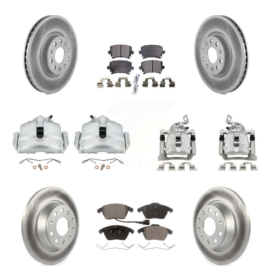 Front Rear Brake Caliper Coat Rotor & Ceramic Pad Kit (10Pc) For 2012 Volkswagen CC 2.0L KCG-100902T