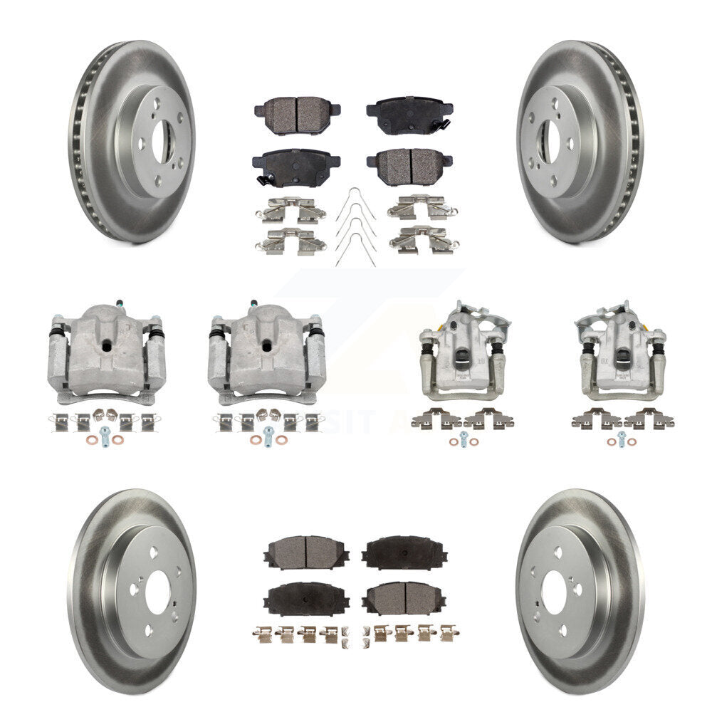 Front Rear Disc Brake Caliper Coat Rotor & Semi-Metallic Pad Kit (10Pc) For Toyota Prius KCG-100903P