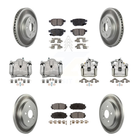 Front Rear Disc Brake Caliper Coat Rotor & Semi-Metallic Pad Kit (10Pc) For Toyota Prius KCG-100903P