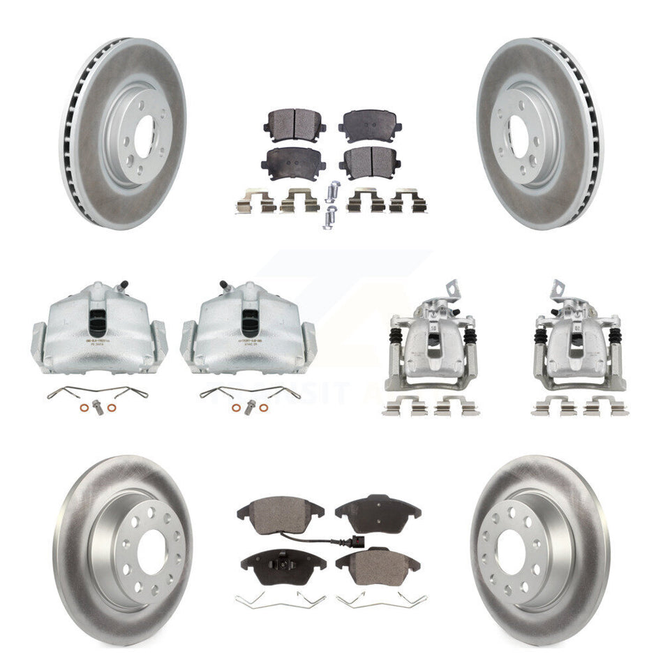 Front Rear Brake Caliper Coat Rotor & Ceramic Pad Kit (10Pc) For 2012 Volkswagen CC 2.0L KCG-100903T