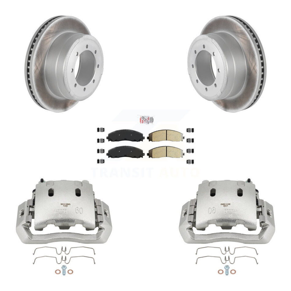 Rear Disc Brake Caliper Coated Rotor And Semi-Metallic Pad Kit For Ford F-450 Super Duty KCG-100904N