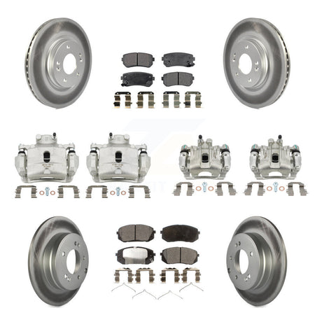Front Rear Disc Brake Caliper Coated Rotor And Ceramic Pad Kit (10Pc) For Hyundai Sonata KCG-100907T