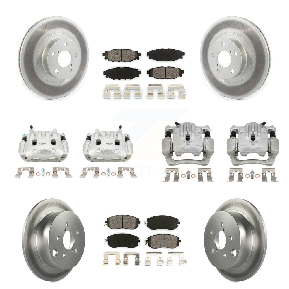 Front Rear Brake Caliper Coat Rotors Semi-Metallic Pad Kit (10Pc) For Subaru Forester XV KCG-100909S