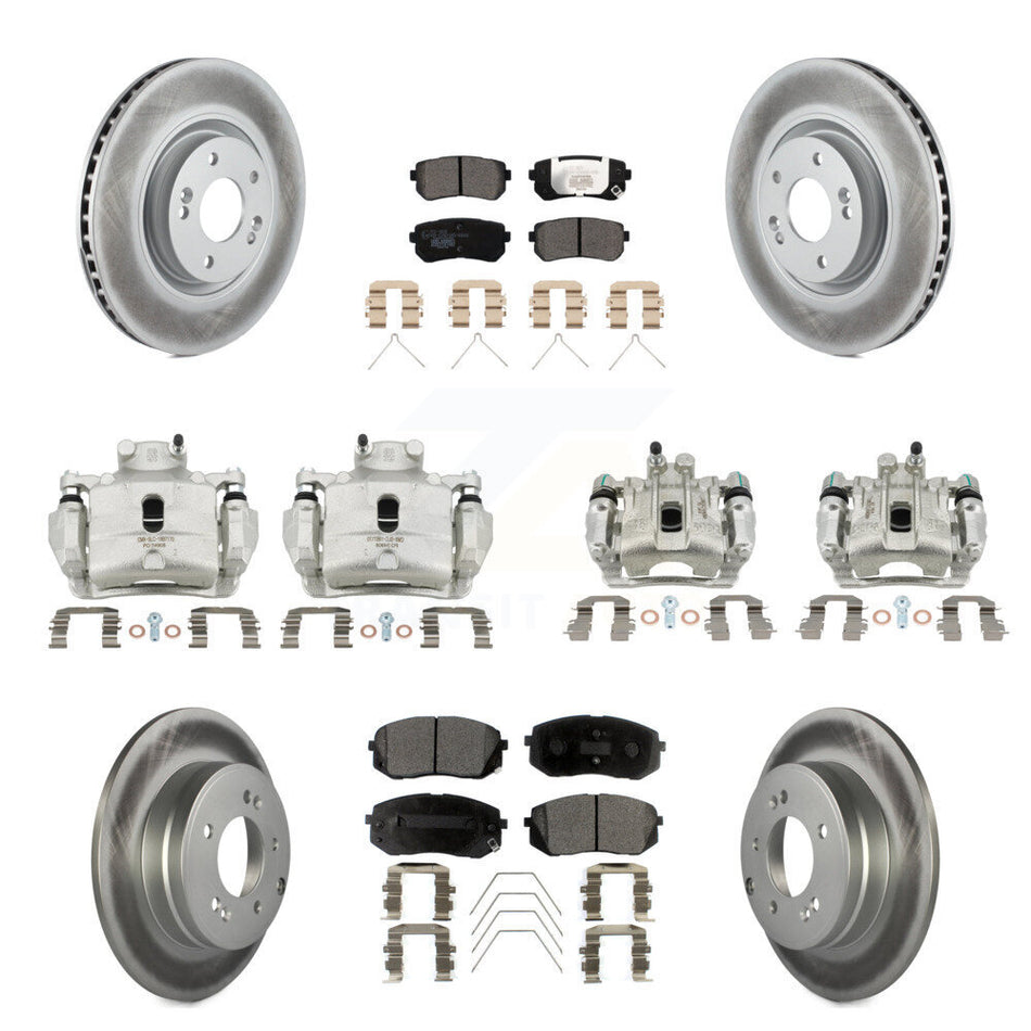 Front Rear Disc Brake Caliper Coated Rotors And Ceramic Pads Kit (10Pc) For Kia Optima KCG-100910T