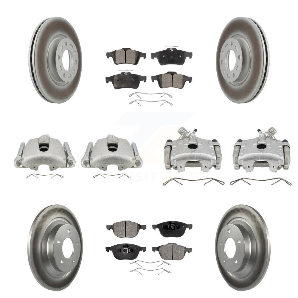 Front Rear Disc Brake Caliper Coated Rotors And Semi-Metallic Pad Kit (10Pc) For Mazda 5 KCG-100912P