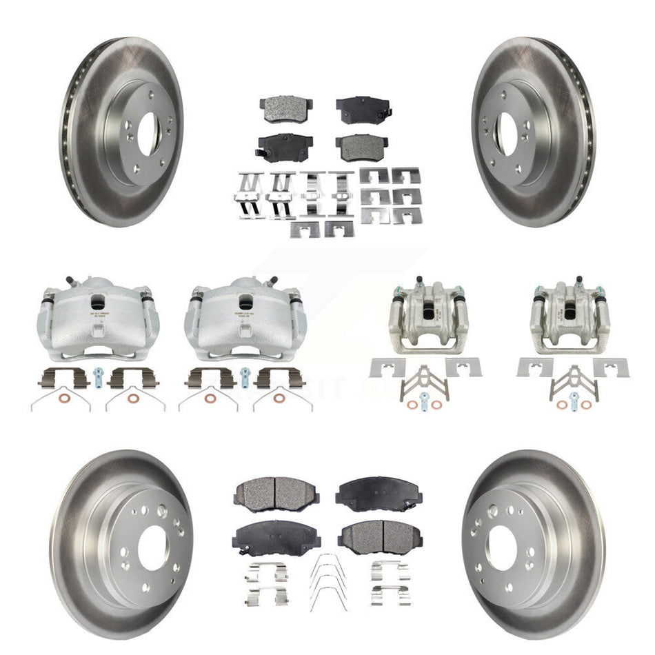 Front Rear Disc Brake Caliper Coated Rotors And Semi-Metallic Pads Kit (10Pc) For 2003-2011 Honda Element KCG-100914P