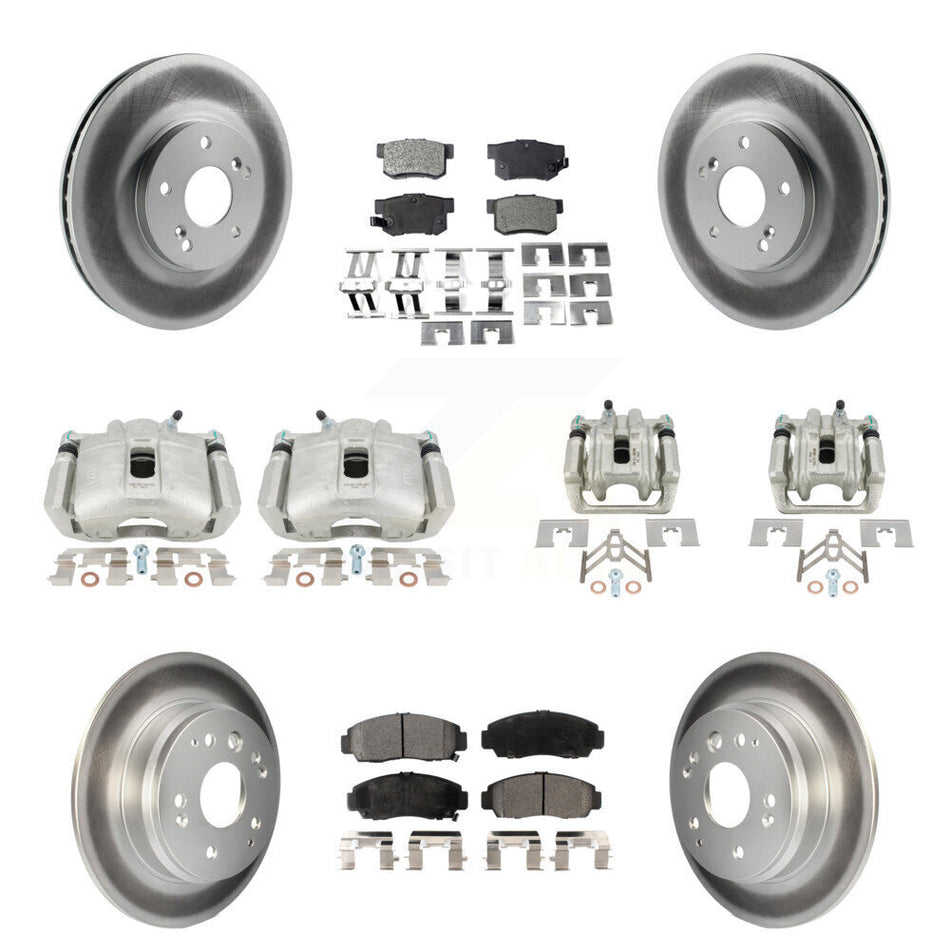 Front Rear Disc Brake Caliper Coated Rotors And Semi-Metallic Pads Kit (10Pc) For Acura TL KCG-100915P