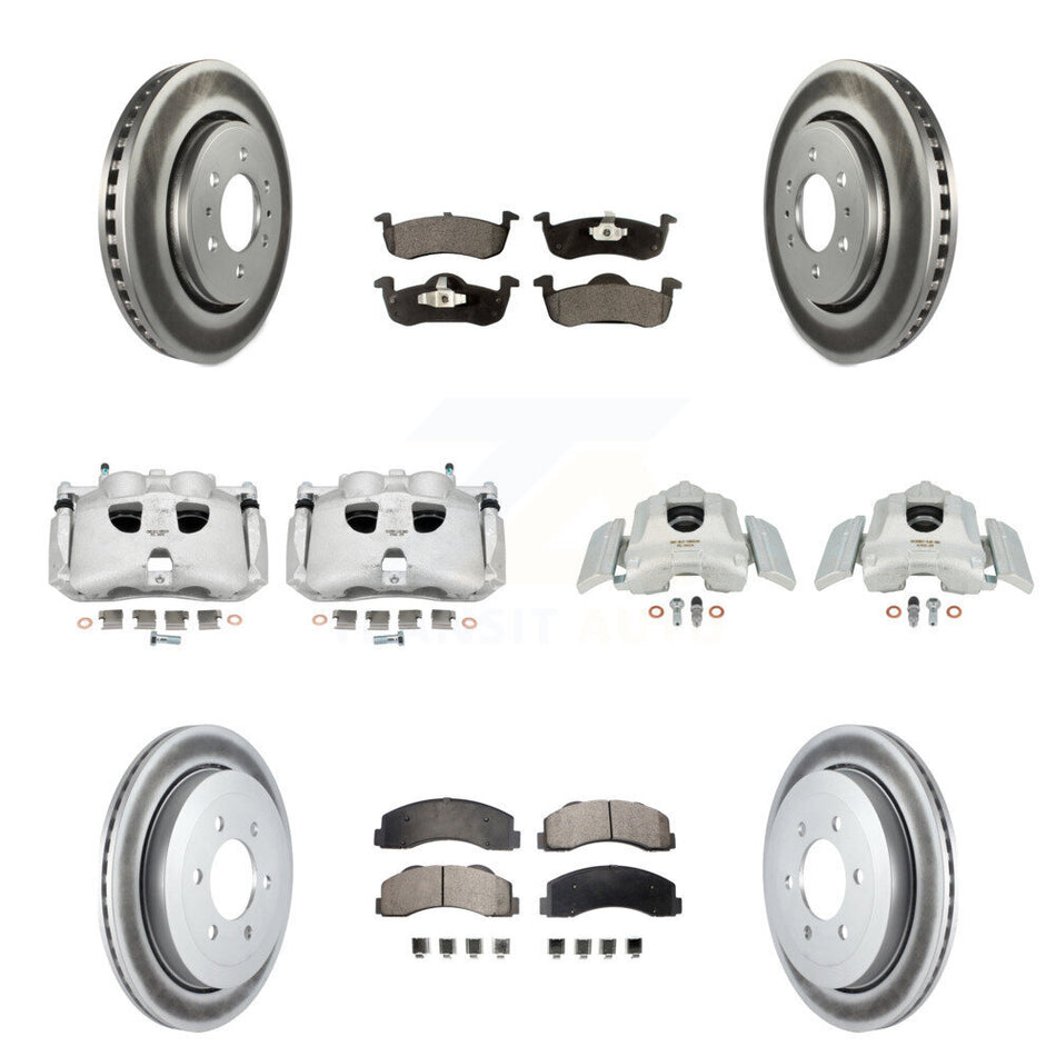 Front Rear Disc Brake Caliper Coated Rotors And Semi-Metallic Pads Kit (10Pc) For 2010-2017 Ford Expedition Lincoln Navigator KCG-100916P