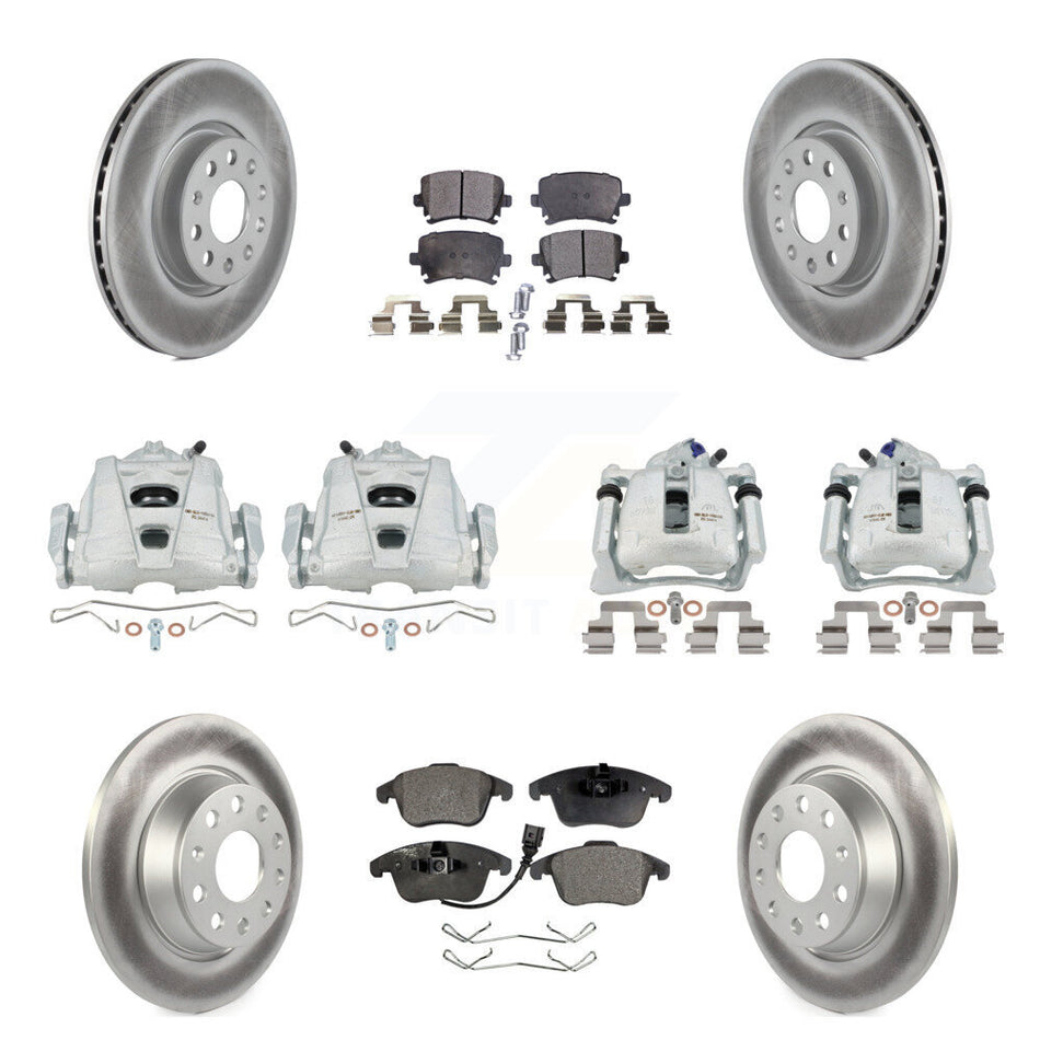 Front Rear Disc Brake Caliper Coated Rotors And Ceramic Pads Kit (10Pc) For 2009-2011 Volkswagen Tiguan KCG-100916T