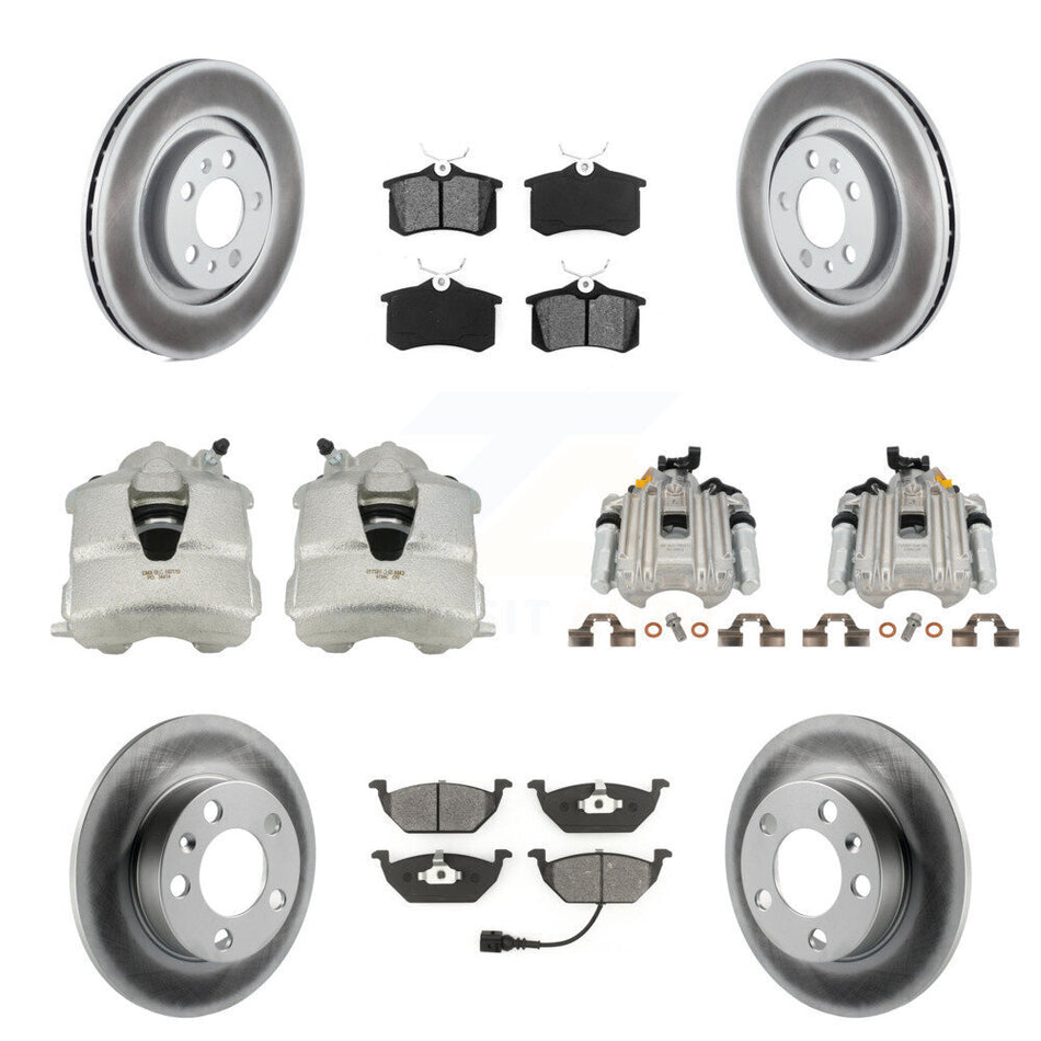 Front Rear Disc Brake Caliper Coated Rotors And Semi-Metallic Pads Kit (10Pc) For Volkswagen Jetta City KCG-100923S