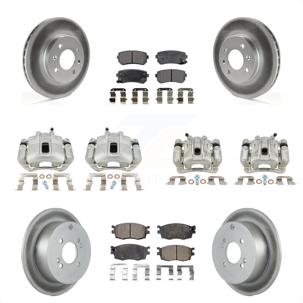 Front Rear Disc Brake Caliper Coated Rotors And Ceramic Pads Kit (10Pc) For Hyundai Accent Kia Rio Rio5 KCG-100925T by Transit Auto