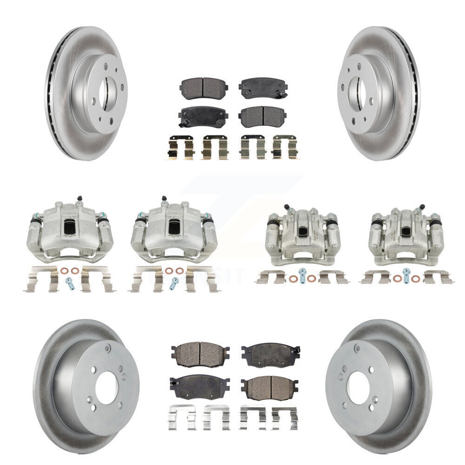 Front Rear Disc Brake Caliper Coated Rotors And Ceramic Pads Kit (10Pc) For 2006 Hyundai Accent Hatchback KCG-100926T