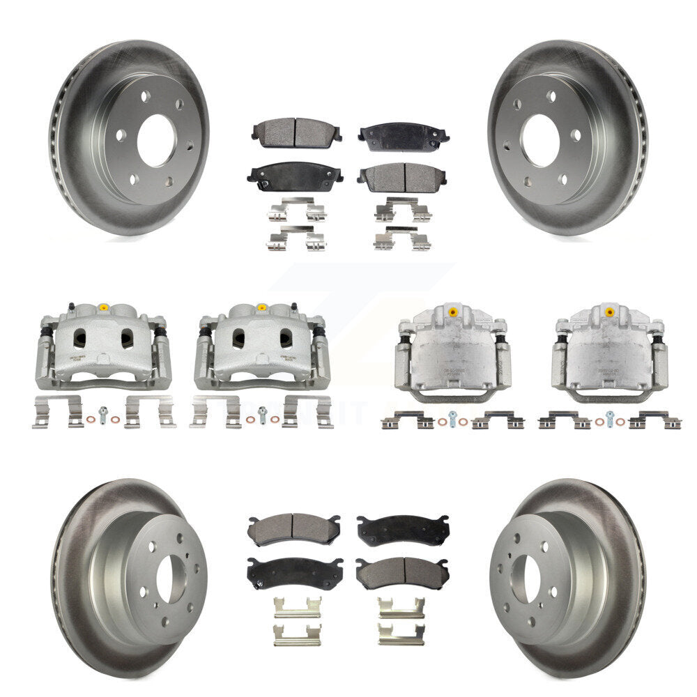Front Rear Disc Brake Caliper Coated Rotors And Semi-Metallic Pads Kit (10Pc) For KCG-100929P