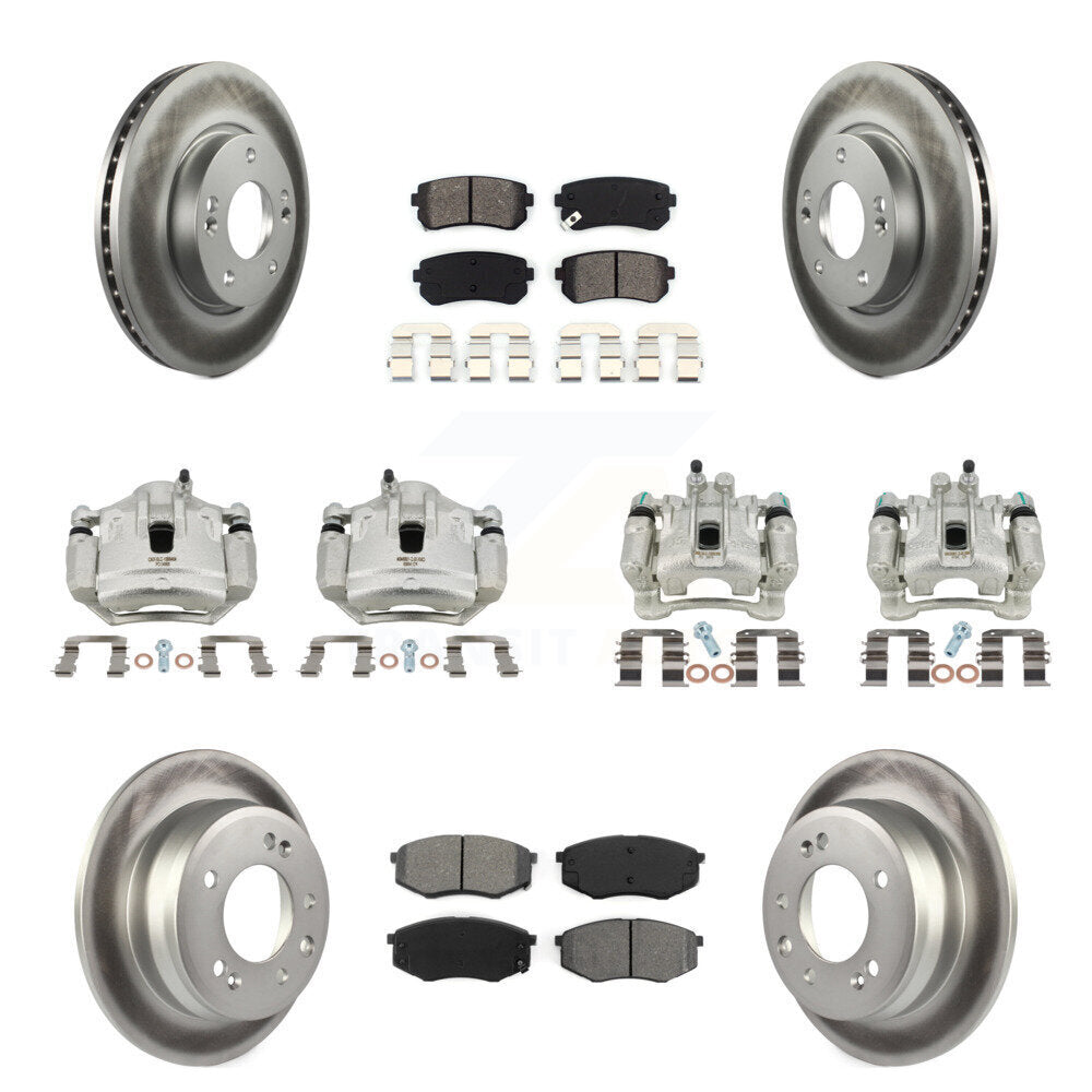 Front Rear Brake Caliper Coat Rotors Semi-Metallic Pad Kit (10Pc) For Hyundai Tucson Kia KCG-100932S