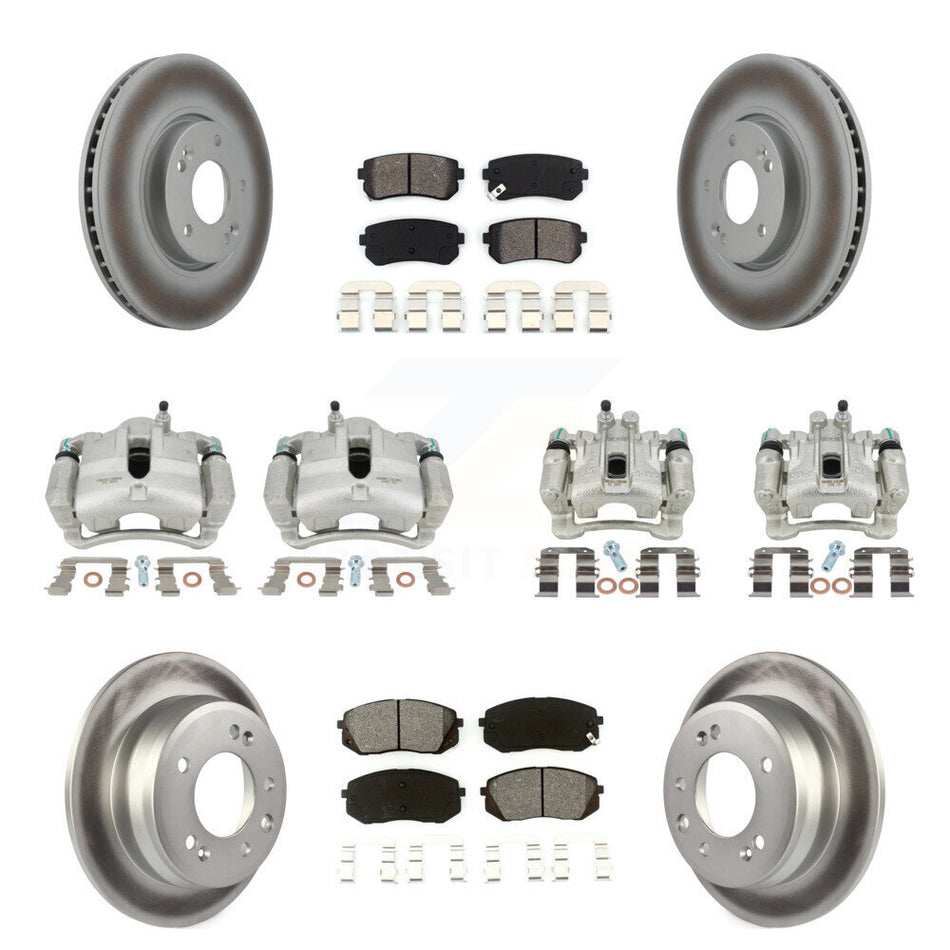 Front Rear Disc Brake Caliper Coated Rotors And Semi-Metallic Pads Kit (10Pc) For Kia Sportage Hyundai Tucson KCG-100933S