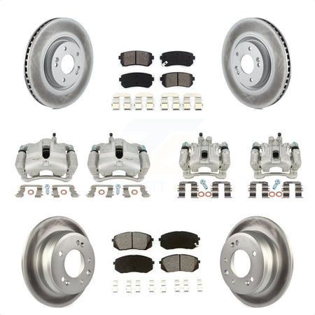 Front Rear Disc Brake Caliper Coated Rotors And Semi-Metallic Pads Kit (10Pc) For 2015 Hyundai Tucson FWD with FUEL CELL EV (FCEV) engine KCG-100934S by Transit Auto