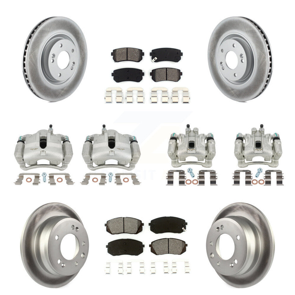 Front Rear Disc Brake Caliper Coated Rotors And Semi-Metallic Pads Kit (10Pc) For 2015 Hyundai Tucson FWD with FUEL CELL EV (FCEV) engine KCG-100934S