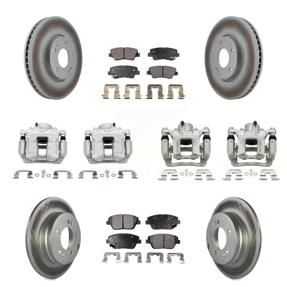 Front Rear Brake Caliper Coat Rotors Semi-Metallic Pad Kit (10Pc) For Hyundai Sonata Kia KCG-100935P