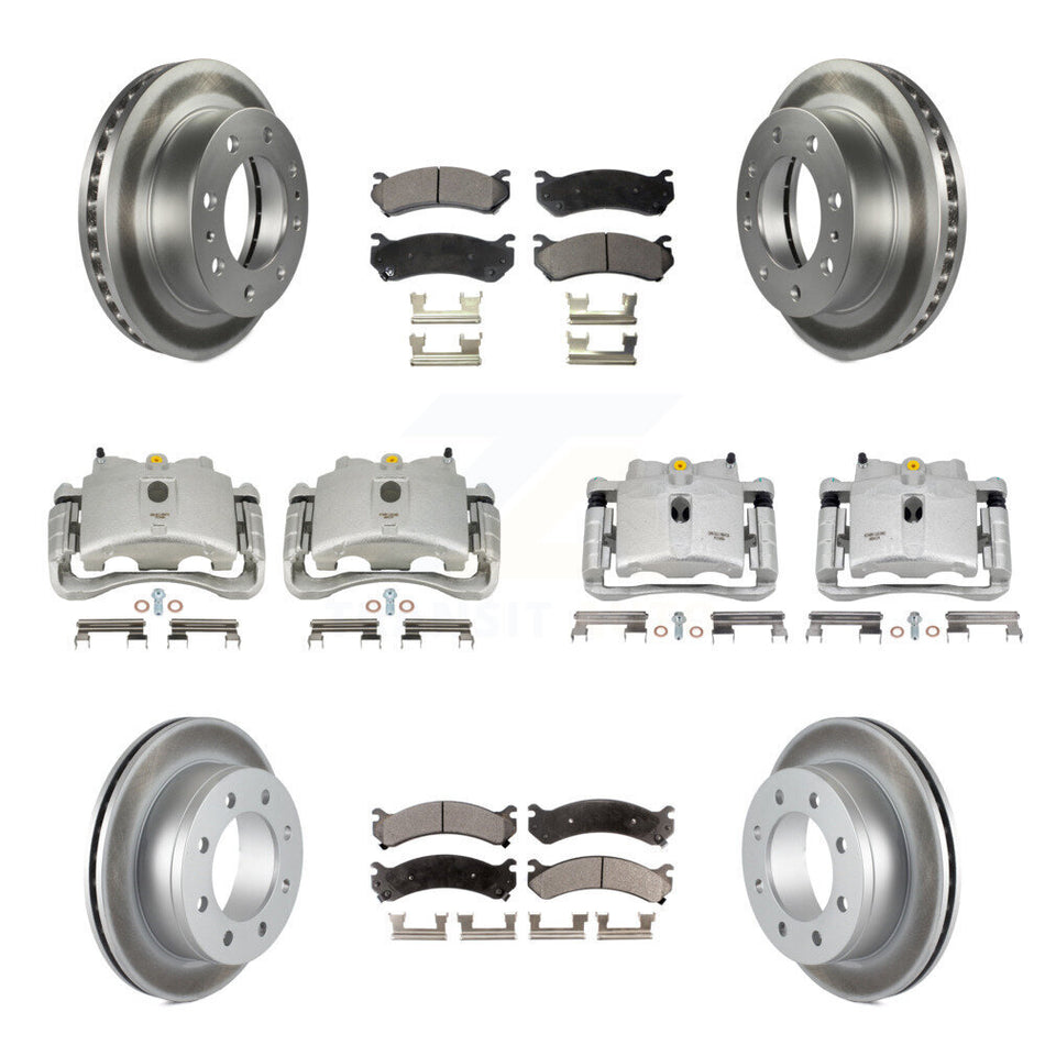Front Rear Disc Brake Caliper Coated Rotors And Ceramic Pads Kit (10Pc) For Chevrolet Silverado 2500 HD GMC Sierra 3500 Classic Suburban Yukon XL Avalanche KCG-100935T