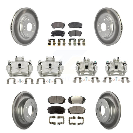 Front Rear Disc Brake Caliper Coat Rotor Semi-Metallic Pad Kit (10Pc) For Hyundai Sonata KCG-100937P